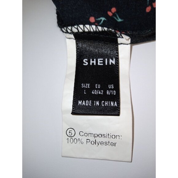 Shein Women's Vintage Style Cherry Pattern Black Red Blouse Size Large - Picture 6 of 6